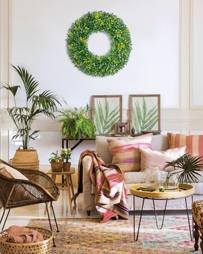 Vlorart 20 Inch Artificial Boxwood Wreath for Front Door