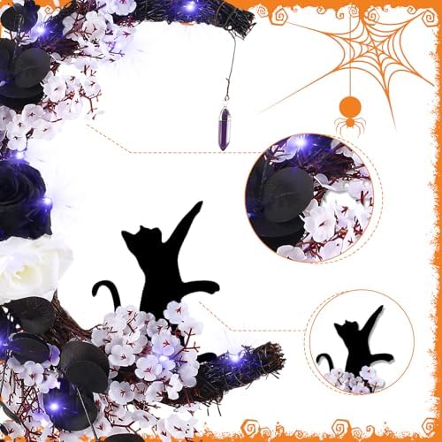 MyCoats 2025 Halloween Wreath Black Cat Door Decor