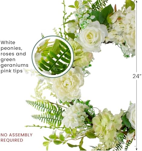 Northlight Peony and Rose Artificial Spring Wreath 24 White Green