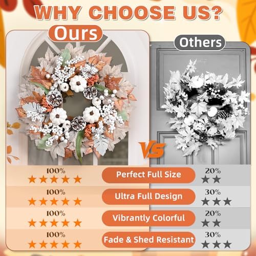 Yastouay 20 Inch Fall Wreath with Lights