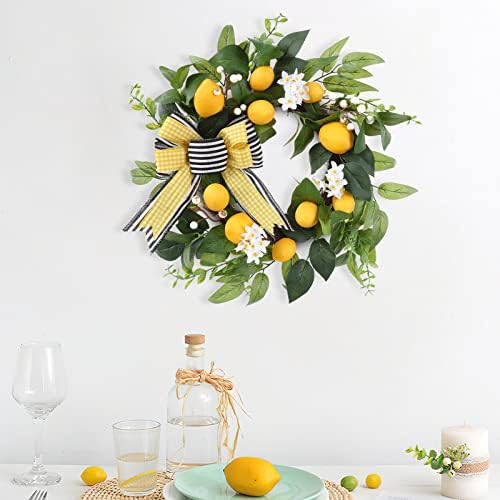 20 Inch Spring Summer Lemon Wreath with Daisy Bow and Eucalyptus