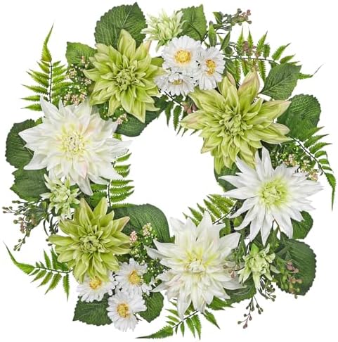 Briful 20 Inch Artificial Dahlia Wreath for Front Door