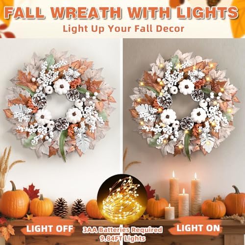 Yastouay 20 Inch Fall Wreath with Lights
