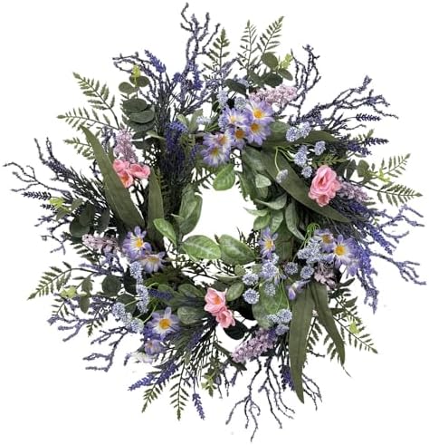 24 Inch Purple Front Door Wreath with Eucalyptus and Lavender