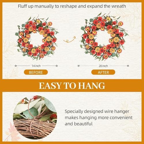Hometrance 22 Inch Autumn Wreath for Front Door