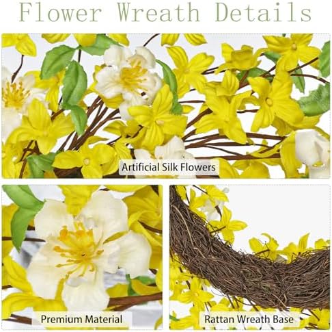 DILATATA 20 Inch Artificial Forsythia Wreath with Daisy