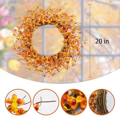 20 Inch Artificial Autumn Wreath for Front Door