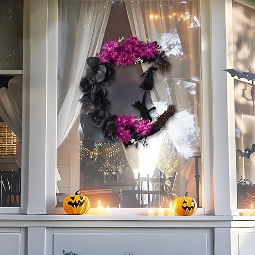 JOYIN Halloween Wreath Black Cat Moon Grapevine Decor
