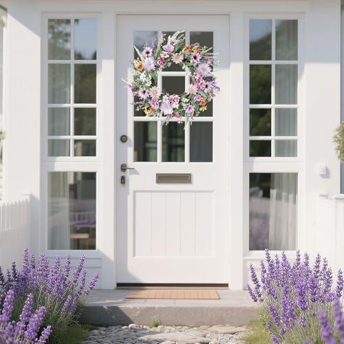 20 Inch Purple Wildflower Summer Wreath Front Door Decor