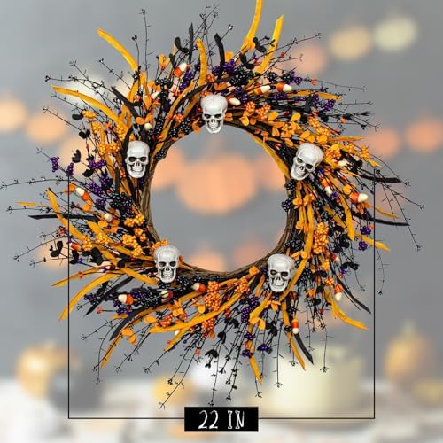 Spooky Halloween Wreath with Skulls and Berries