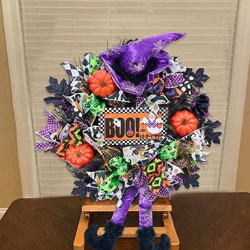 20 Inch Halloween Wreath with Witch Legs and Pumpkins