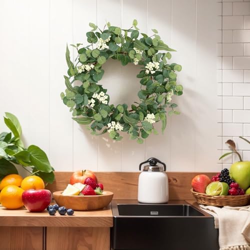 18 Inch Farmhouse Eucalyptus Wreath for Front Door