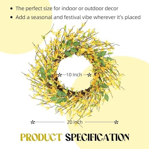 Hometrance 20 Inch Spring Wreath with Yellow Forsythia