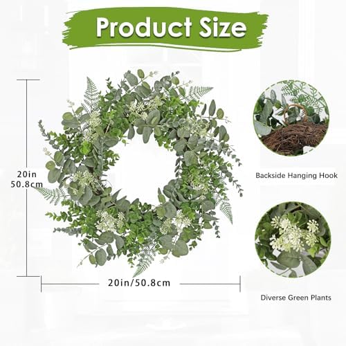 Briful 20 Inch Eucalyptus Door Wreath for All Seasons