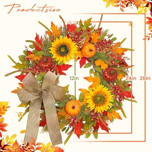 Fall Wreath with Lights and Pumpkins for Front Door