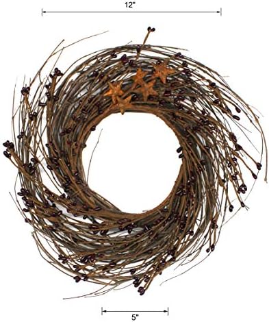 Primitives Rustic Wreath with Barn Stars 12 Inch Burgundy