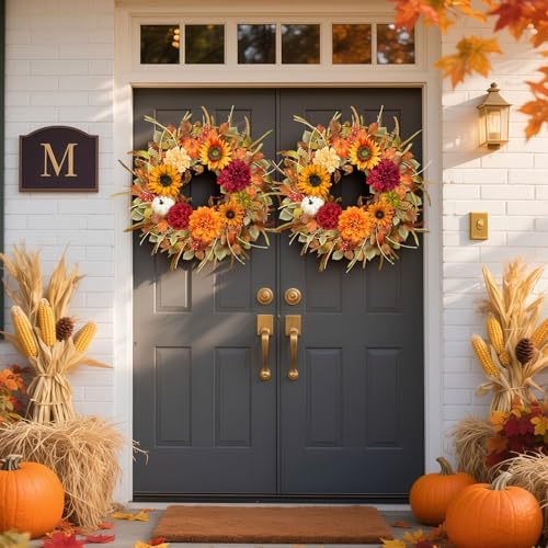 Fall Door Wreath with Sunflowers and Pumpkins