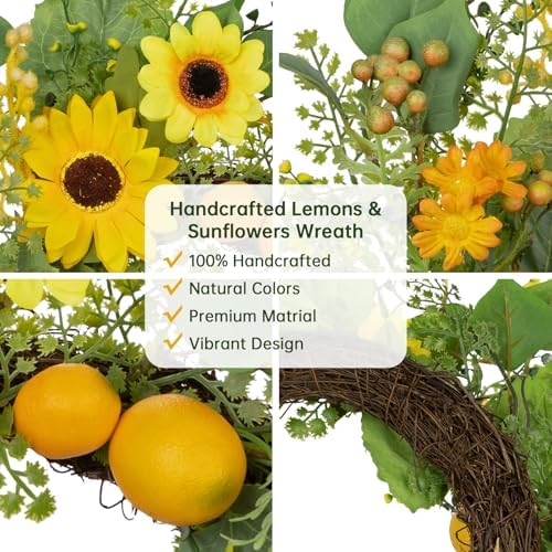 Lemon Sunflower Front Door Wreath 20 Inch Spring Decor