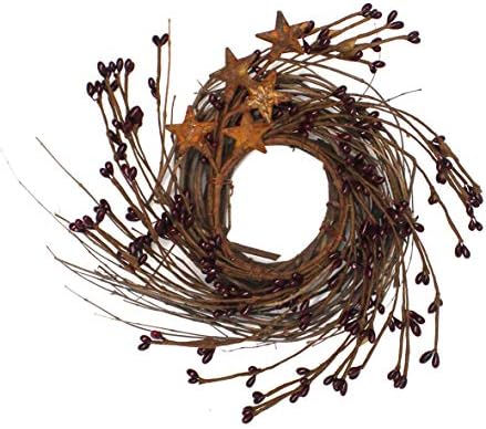 Rustic Pip Berries and Twig Wreath with Barn Stars 7 Inch Burgundy