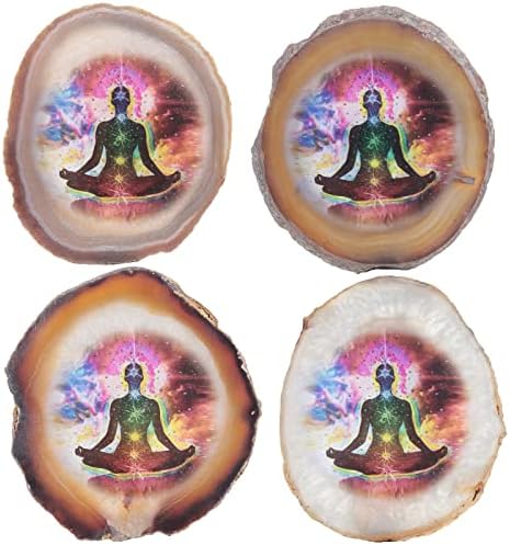 TUMBEELLUWA 7 Chakra Agate Slice Decor with Stand