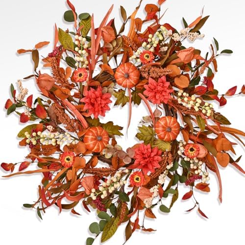 Montekin 24 Inch Fall Wreath with Mixed Leaves and Wildflowers