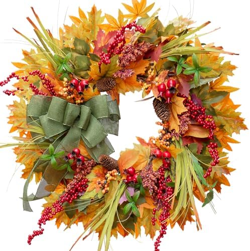24 Inch Artificial Fall Wreath for Front Door