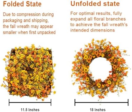 18 Inches Rustic Fall Wreath with Wildflowers and Boxwood