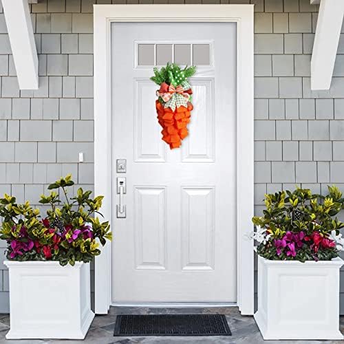 Easter Carrot Wreath with Striped Bow Front Door Decor