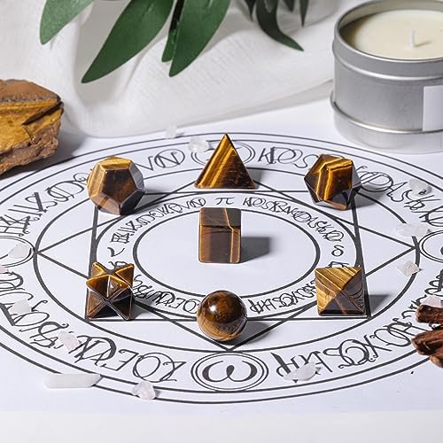Rockcloud Healing Crystal Platonic Solids Set 7 Pieces