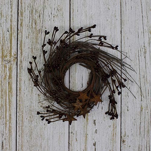 Rustic Pip Berries and Twig Wreath with Barn Stars 7 Inch Burgundy