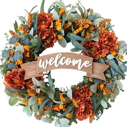 Fall Peony Eucalyptus Wreath for Front Door Decor