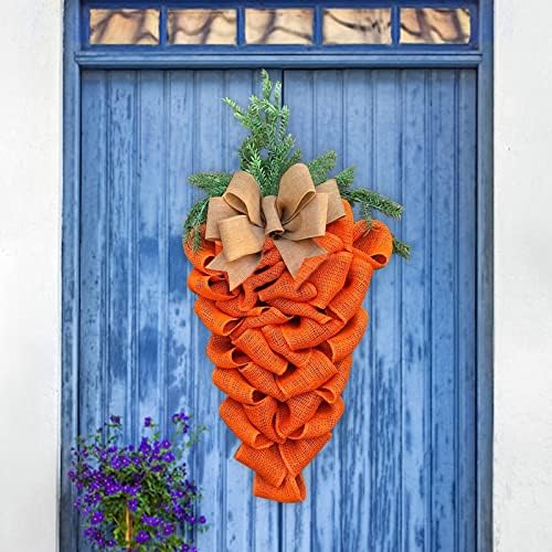 236 Inch Easter Carrot Wreath with Bow and Eucalyptus Leaves