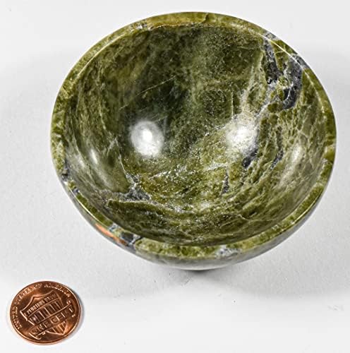 HQRP 75mm Green Vesuvianite Gemstone Bowl with Inclusions