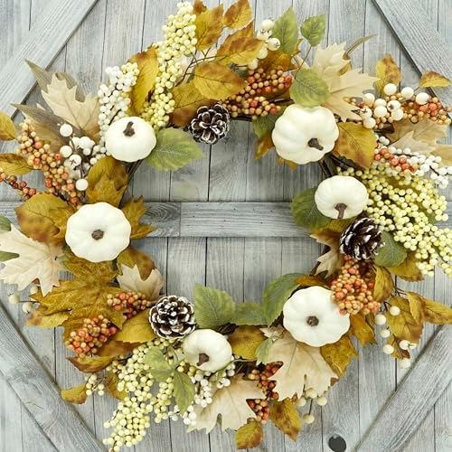 22 Artificial Fall Wreath with Pumpkin and Maple Leaves