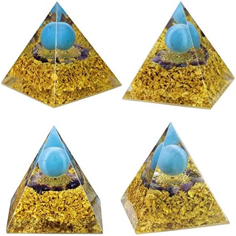 Blue Howlite Turquoise Orgone Pyramid with Amethyst Stones and Crown Chakra Symbol