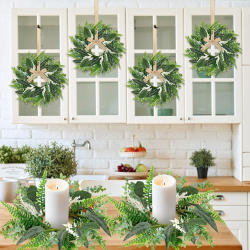 4pcs 9 Mini Eucalyptus Wreaths for Cabinet Decor