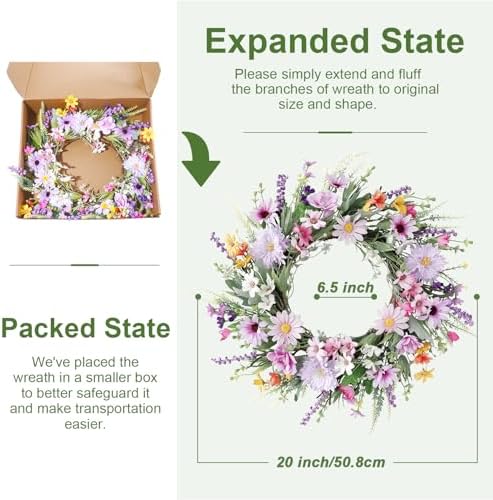 20 Inch Purple Wildflower Summer Wreath Front Door Decor