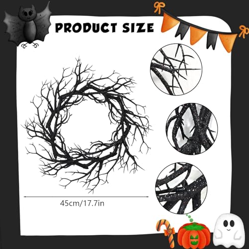 Halloween Black Branch Wreath with Lights