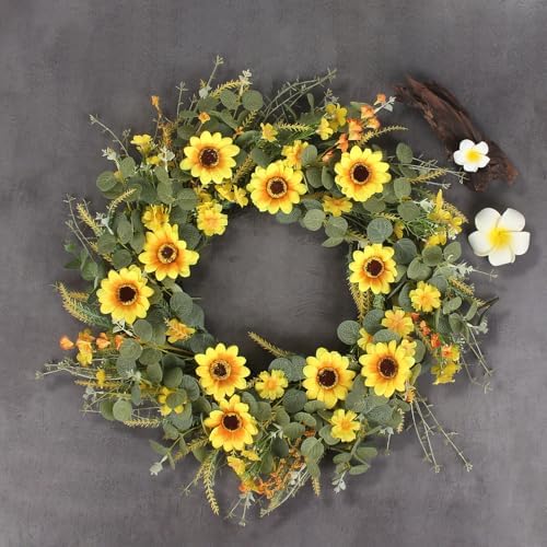 24 Inch Sunflower Wreath with Headband and DIY Accessories - Yellow