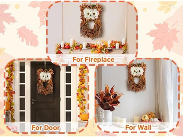 Winemana Fall Wreath with Owl and Berries