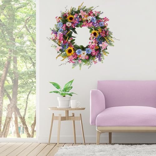 Elegant 24-26 Inch Floral Wreath with Sunflowers and Lily