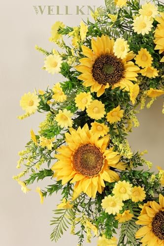 21 Inch Yellow Silk Sunflower Wreath for Front Door
