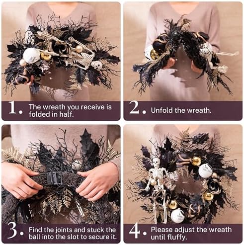 DecorbyHannah Collapsible Halloween Door Wreath with LED Light
