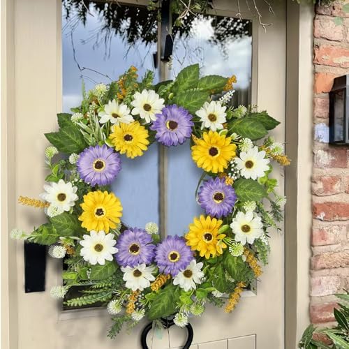 Cityes Artificial Chrysanthemum Wreath 22 Inch Spring Door Decor
