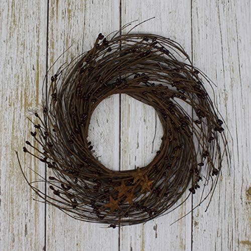 Primitives Rustic Wreath with Barn Stars 12 Inch Burgundy