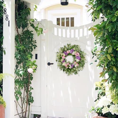 CIR OASES 22 Inch Artificial Hydrangea Wreath with Eucalyptus Leaves
