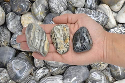 Fantasia 3 lbs Tumbled Black Cream Chert Stones for Fountains