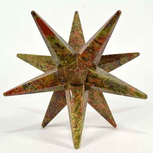 HC Set 34 Inch Unakite 12 Point Merkaba Star with Clear Quartz Cabochon
