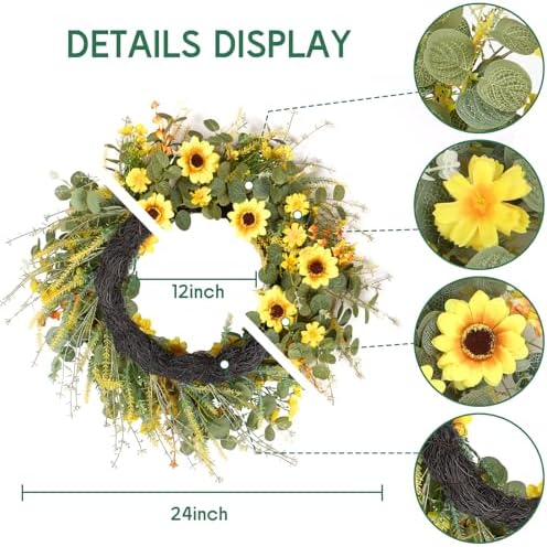 24 Inch Sunflower Wreath with Headband and DIY Accessories - Yellow