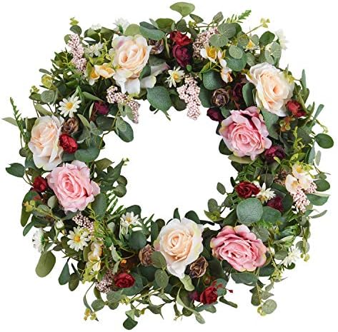 WANNA-CUL 24 Inch Spring Rose Wreath for Front Door